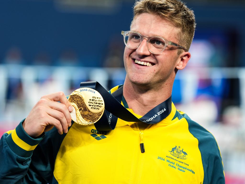 Sam Williamson of Australia poses after winning the Men's 50m Breaststroke Final at the World Aquatics Championships earlier this year. Picture: Shi Tang/Getty Images