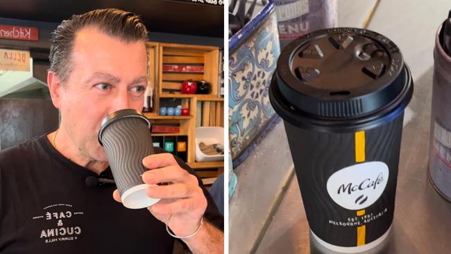 Franco Amitrano from Cafe and Cucina in Surry Hills tries a McDonald’s coffee.