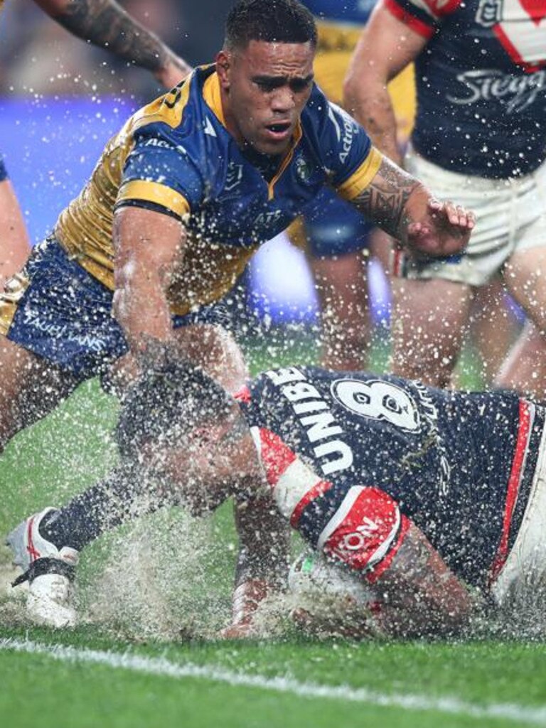 The Roosters-Eels Round 24 clash was marred by a flooding disaster. Picture: NRL Images