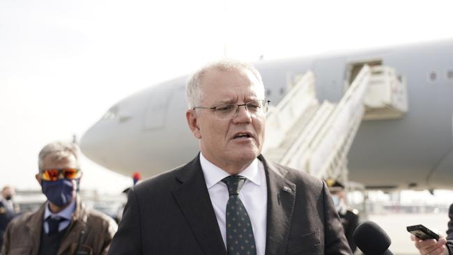 Prime Minister Scott Morrison arrives in Rome for the G20. Picture: Adam Taylor via PMO