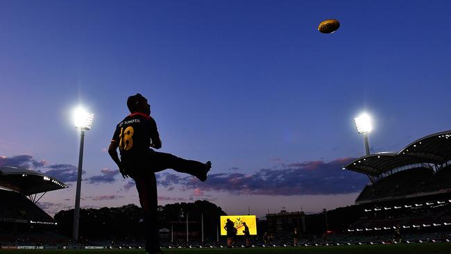 ADELAIDE, AUSTRALIA - SEPTEMBER 22: Eddie Betts of the Crows warms up kicking for goal prior to the First AFL Preliminary Final match between the Adelaide Crows and the Geelong Cats at Adelaide Oval on September 22, 2017 in Adelaide, Australia.  (Photo by Daniel Kalisz/Getty Images)