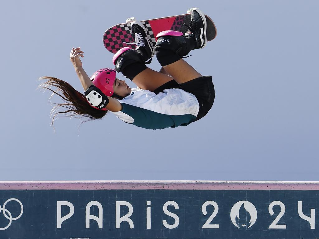 Arisa Trew’s run was laden with tricks in the women’s skate park final. Picture: Michael Klein