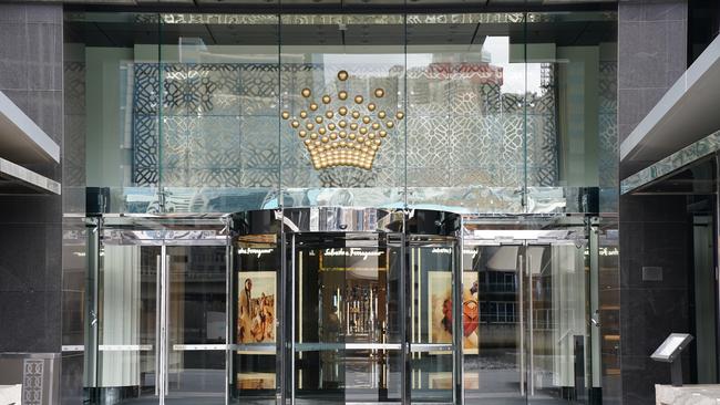 A general view of an empty entrance outside Crown casino. Picture: AAP Image/Scott Barbour