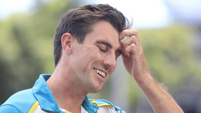 Pat Cummins fronts the media for the first time since Justin Langer’s exit. Picture: Mark Evans/Getty