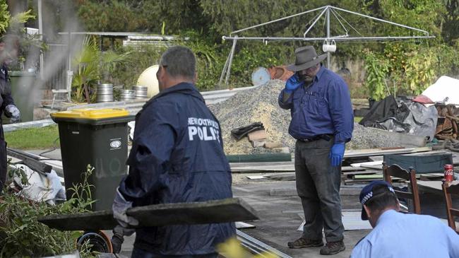 NO STONE UNTURNED: A team of police searched the Lawrence property of John Edwards all day yesterday. Picture: Clair Morton