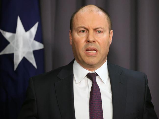 CANBERRA, AUSTRALIA - NewsWire Photos, AUGUST, 19, 2021: The Treasurer Josh Frydenberg at a press conference at Parliament House in Canberra.Picture: NCA NewsWire/Gary Ramage