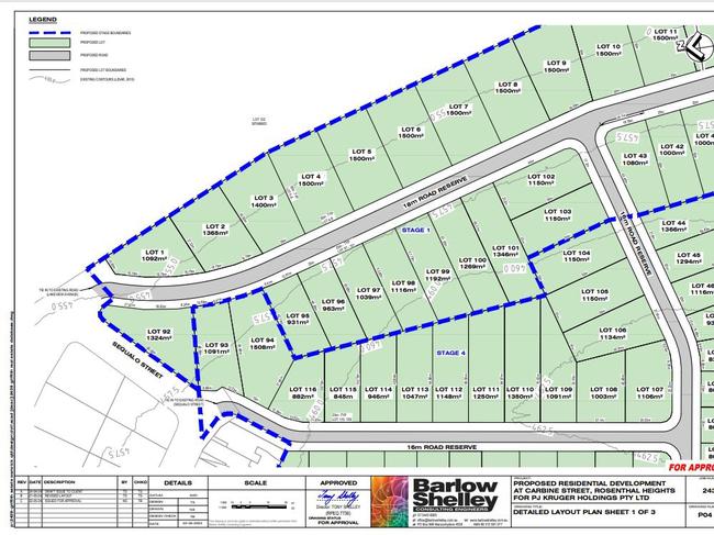 A major housing development has been proposed in Rosenthal Heights, with the development permit yet to be determined by council. Photo: Plans by Barlow Shelley Consulting Engineers