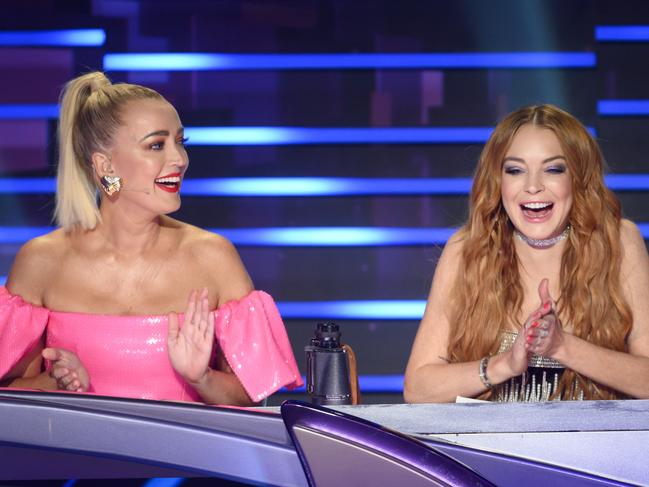 Masked Singer judges Jackie O and Lindsay Lohan. Picture: Ten