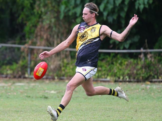 Pictured: Tigers defender Hayden Spiller. Cairns City Lions v North Cairns Tigers at Holloways Beach. Dreamtime by the Sea. AFL Cairns 2024. Photo: Gyan-Reece Rocha