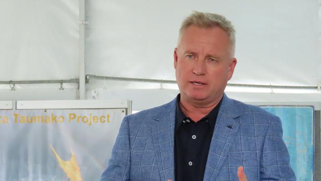 Premier Jeremy Rockliff speaks to the media at the Australian Wooden Boat Festival in Hobart at Friday, February 7, 2025.