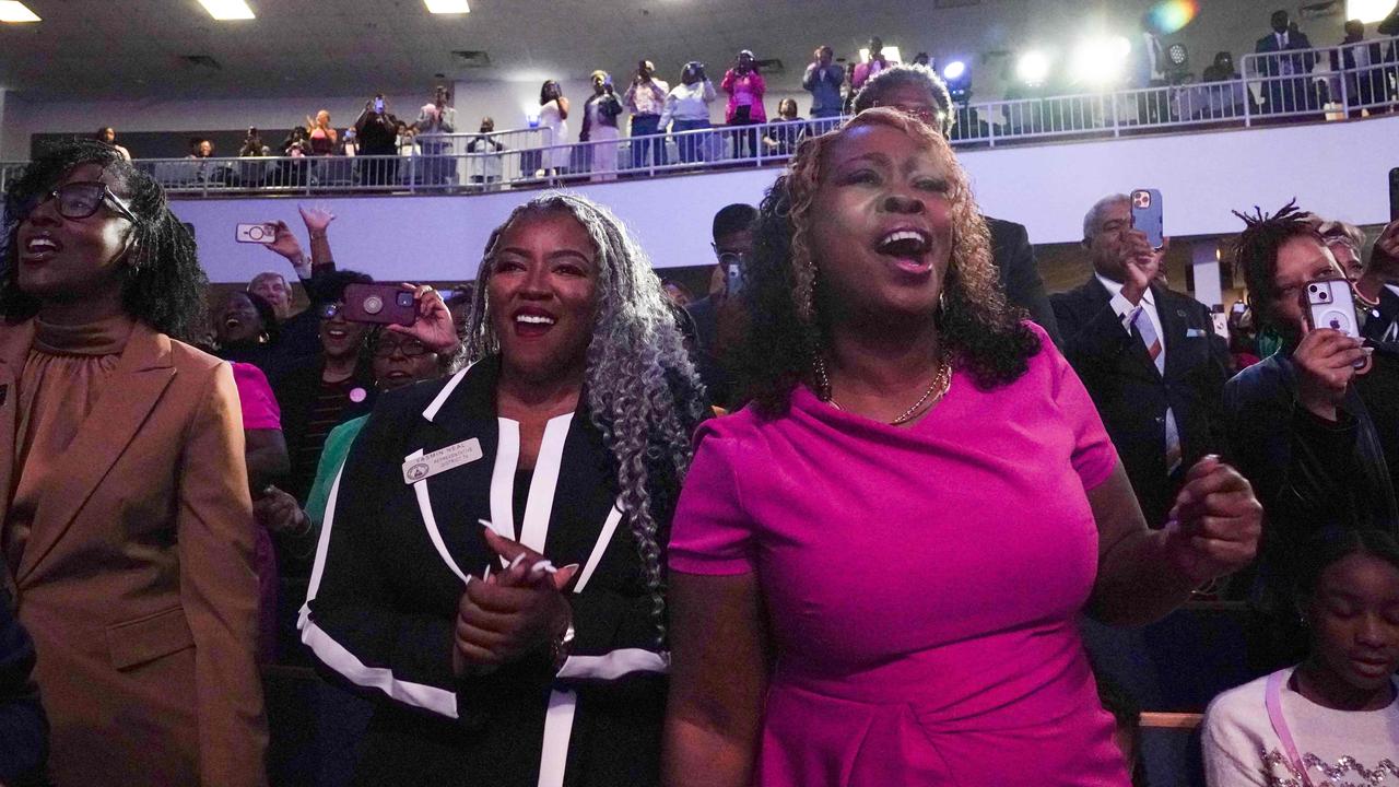 Congregants sang along as Stevie Wonder performed at Divine Faith Ministries International in Jonesboro, Georgia. Vice President Harris and Donald Trump, have been campaigning in the key battleground state of Georgia. Picture: Megan Varner/Getty Images North America/Getty Images via AFP