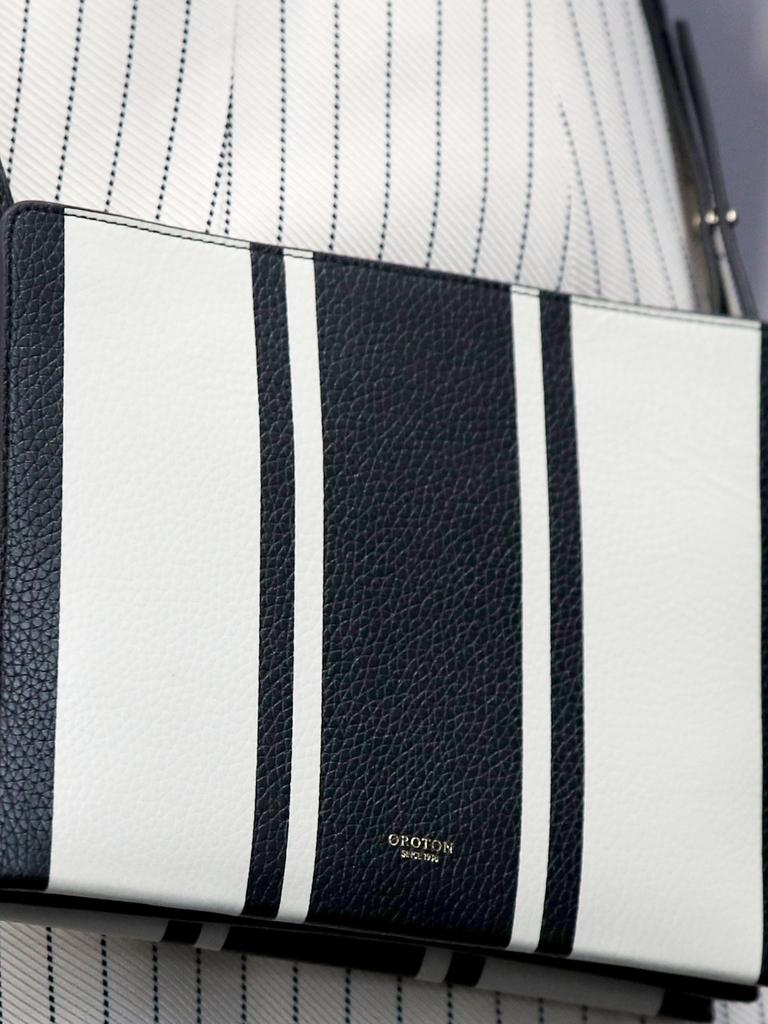 Oroton black and sale white striped bag