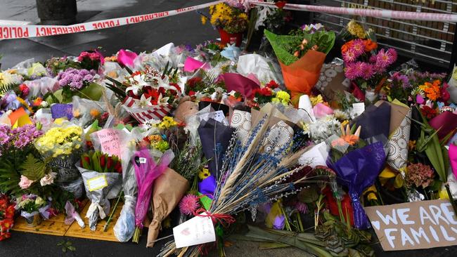 A makeshift memorial near the Linwood Mosque in Christchurch. Picture: AAP/Mick Tsikas