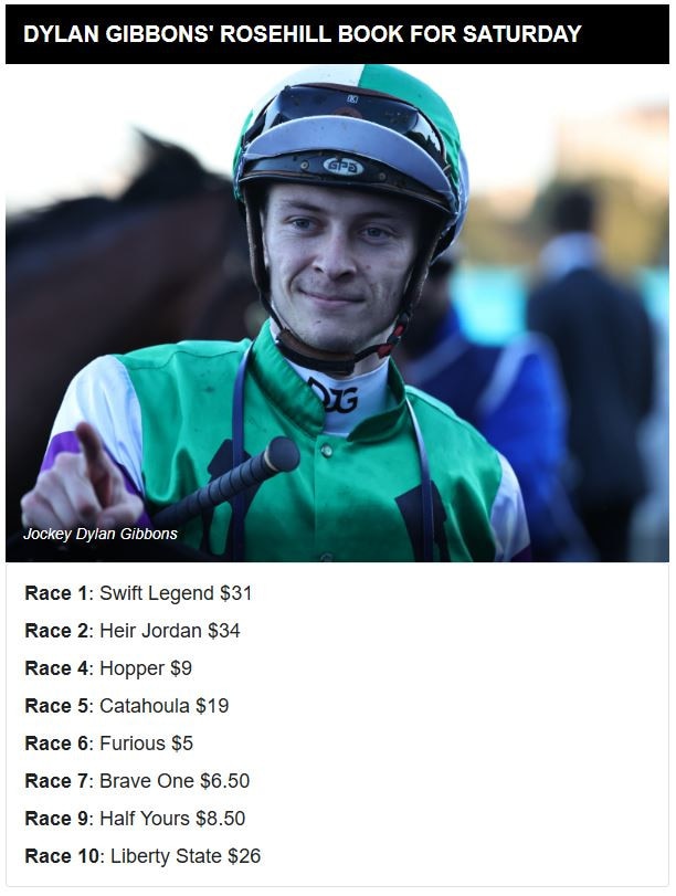 Dylan Gibbons has an excellent book of rides at Rosehill Gardens on Saturday.