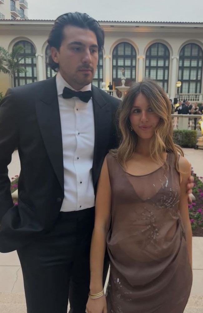 She attended a “black tie” wedding with her fiance, wearing a sheer sequined slip dress that put her midriff on full display. Picture: Instagram/@chelseaparke