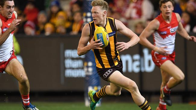 James Sicily running off the backline for Hawthorn. Picture: AAP Images