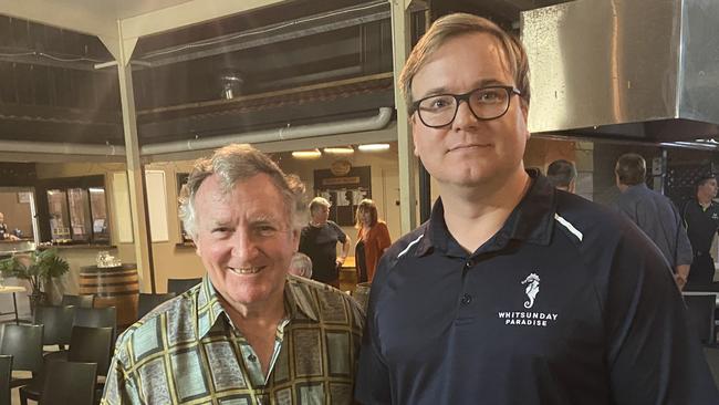 Bowen Chamber of Commerce chair Bruce Hedditch with Whitsunday Paradise’s Blake Thomas at the chamber's September 2021 meeting. Picture: Kirra Grimes