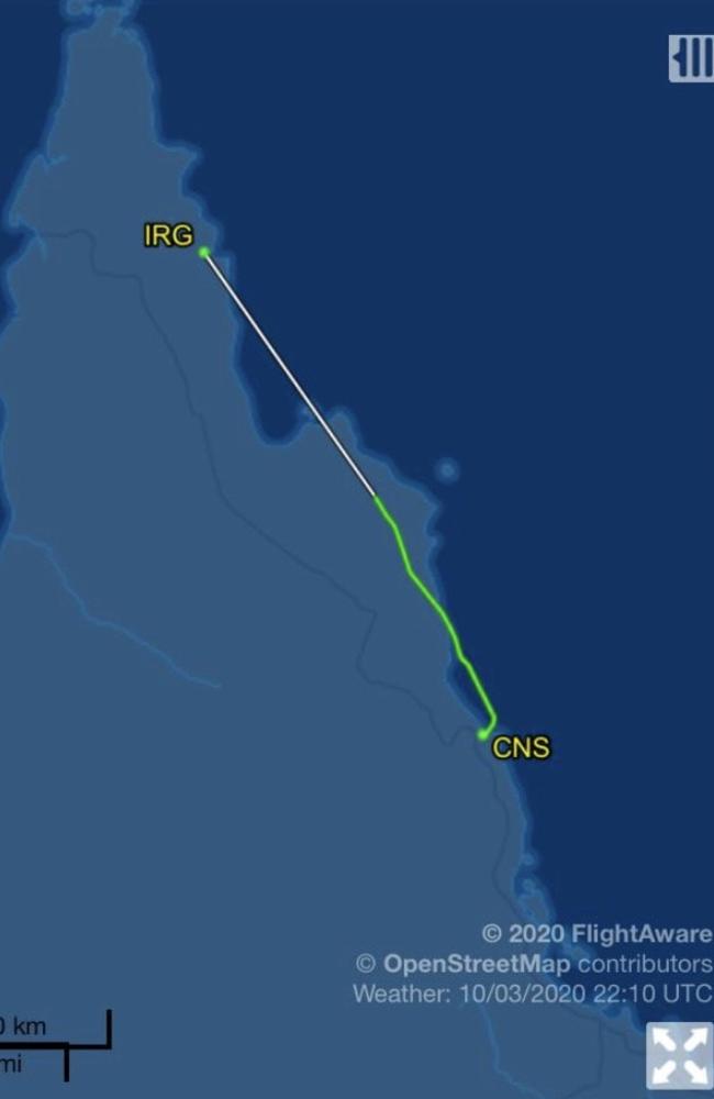 The intended flight path in white and the time in contact with the plane in green (Picture: FlightAware)