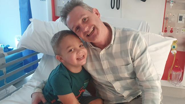 Berry Springs boy Thomas Bosanac with Perth oncologist Dr Nick Gottardo. Picture: Supplied