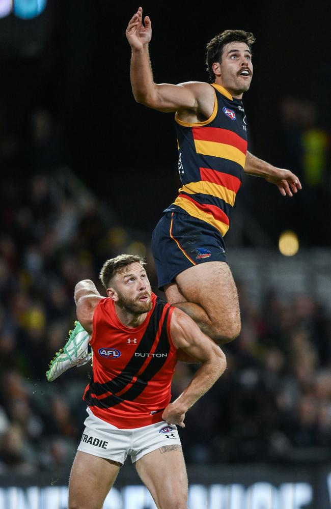 Darcy Fogarty climbs over Jayden Laverde. Picture: Mark Brake/Getty Images