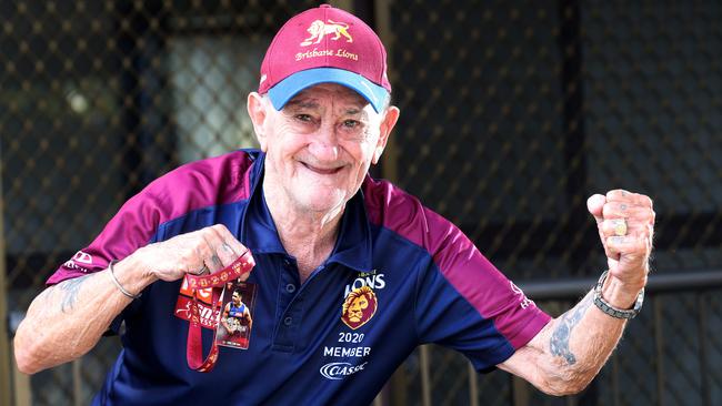 Ralph James, 81-years old and Cairns' oldest and most diehard Lions is ready to cheer on his team against the Swans at Cazalys on Sunday night. PICTURE: STEWART McLEAN