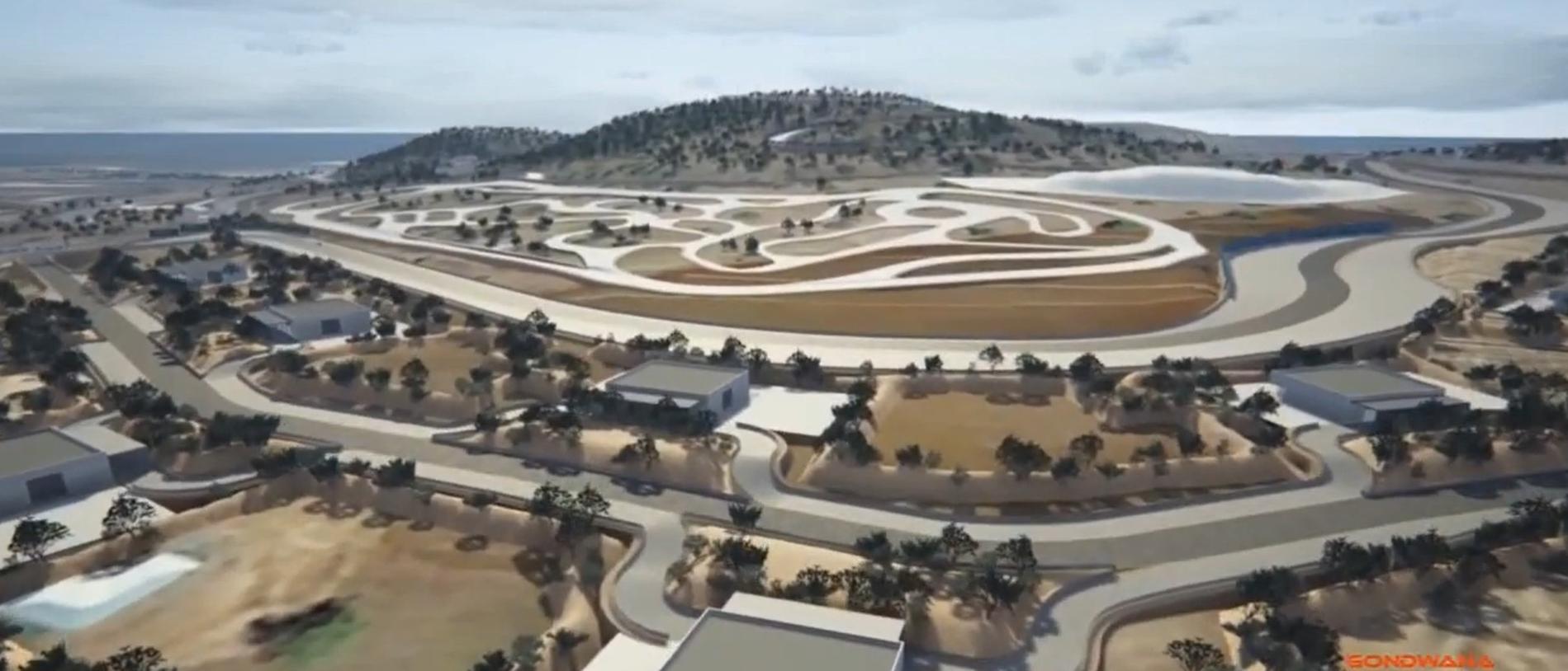 3D renders from 2021 and 2022 of Gondwana Australia, a concept for a massive $650m testing facility and proving grounds for the global automotive industry near Toowoomba.