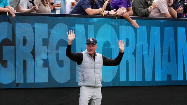 Greg Norman acknowledges the crowd on the 12th hole during LIV Adelaide. Picture: Asanka Ratnayake/Getty Images