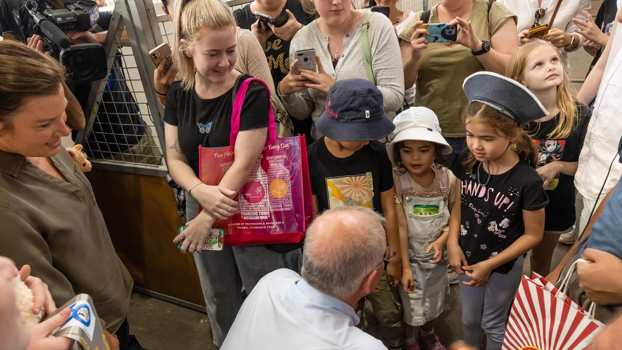 The PM stops to speak to a group of kids. Picture: Jason Edwards