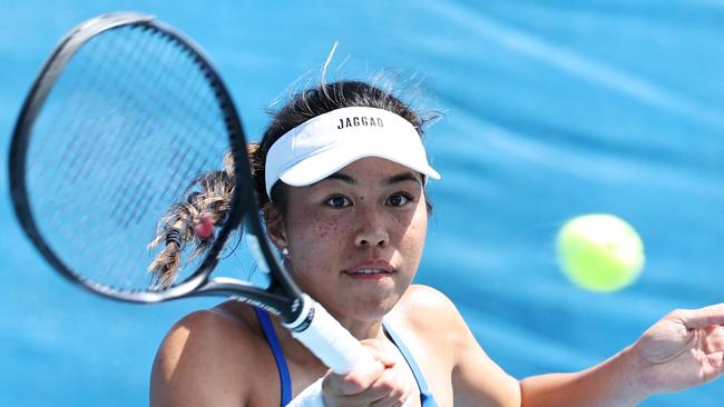 Lizette Cabrera competes in the International Tennis Federation (ITF) Cairns Tennis International semi final match at the Cairns International Tennis Centre. Picture: Brendan Radke