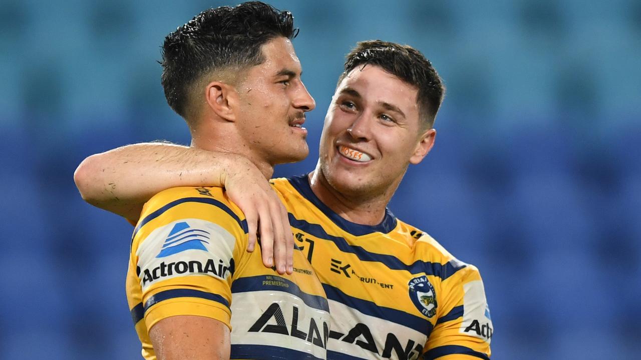 Dylan Brown and Mitchell Moses 2020 NRL Round 02 - Gold Coast Titans v Parramatta Eels, Cbus Super Stadium, 2020-03-22. Digital image by Scott Davis � NRL Photos