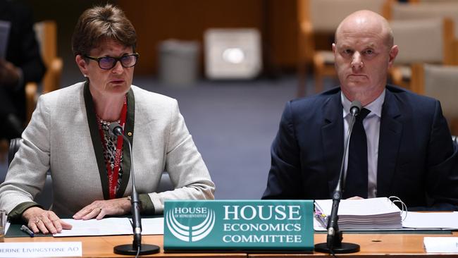 CBA chair Catherine Livingstone and CEO Ian Narev in Canberra on Friday. Picture: AAP