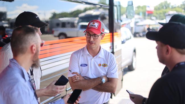 Australian reporters with Nascar champion Joey Logano. Photo: David McCowen