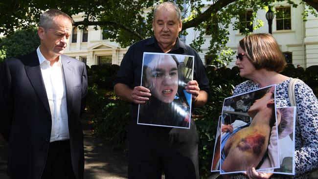 Bill Shorten with disability advocates in Canberra today. Picture: AAP