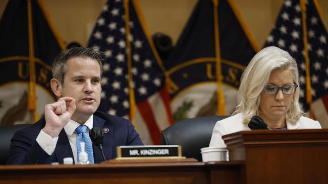 House Select Committee member Adam Kinzinger with Vice Chairwoman Liz Cheney in Washington, DC.