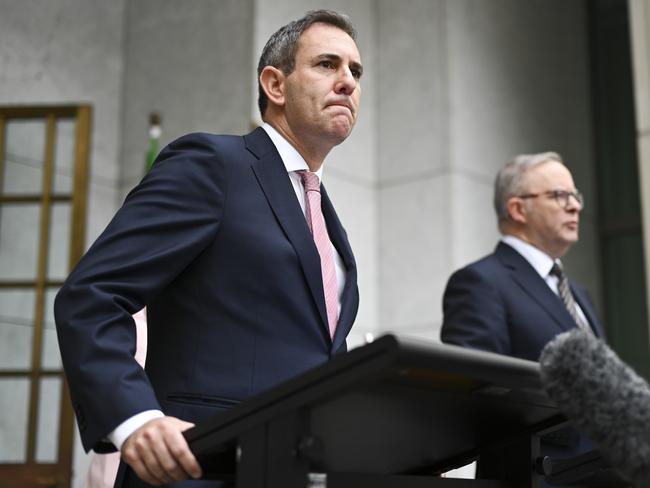 Federal Treasurer Jim Chalmers with Prime Minister Anthony Albanese. Picture: NewsWire / Martin Ollman