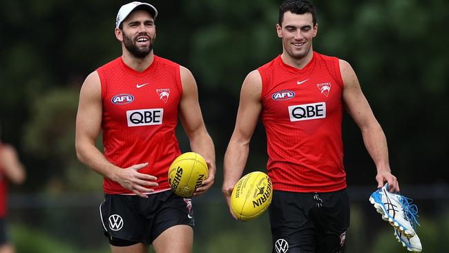 Paddy McCartin (left) will play his first AFL match in almost four years on Saturday for new club Sydney alongside his brother Tom. Picture: Phil Hillyard