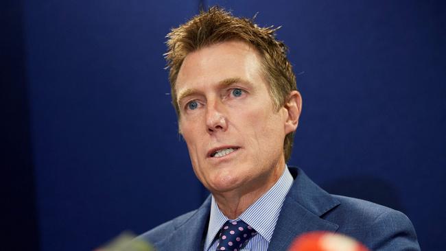 Christian Porter speaks at Wednesday’s press conference. Picture: Stefan Gosatti / AFP