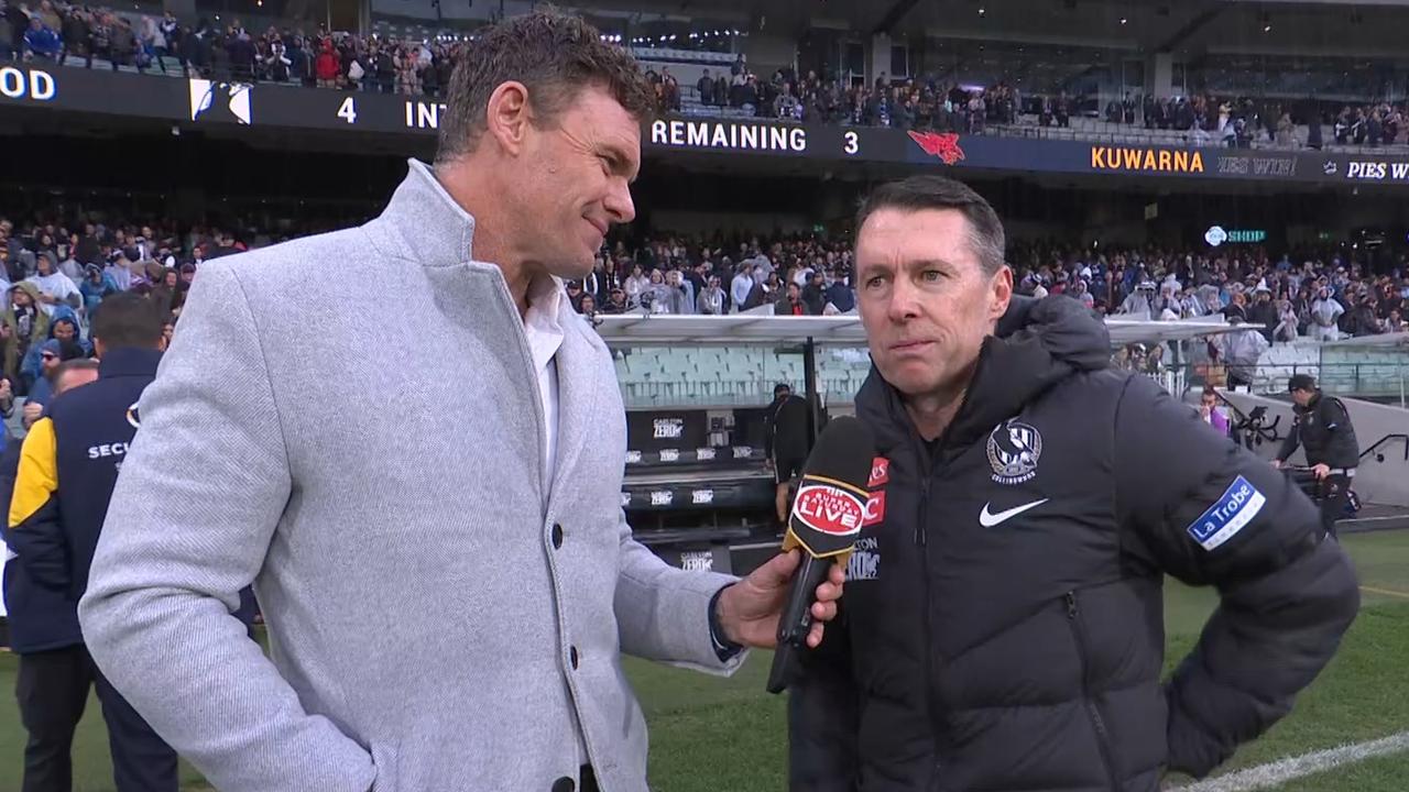 Craig McRae had to stop the interview. Photo: Fox Sports