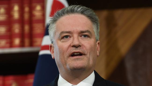 The Minister for Finance Mathias Cormann addresses the during a press conference at the Commonwealth Parliamentary offices, Melbourne, Thursday, May 16, 2019. (AAP Image/James Ross) NO ARCHIVING