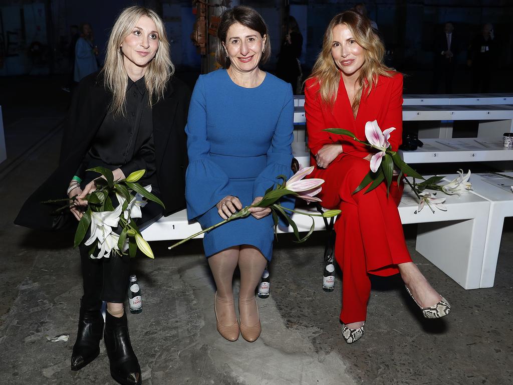 Mary Berejiklian, Gladys Berejiklian and IMG Fashion Asia vice-president Natalie Xenita were spotted together at the fashion show. Picture: Mark Metcalfe/Getty Images