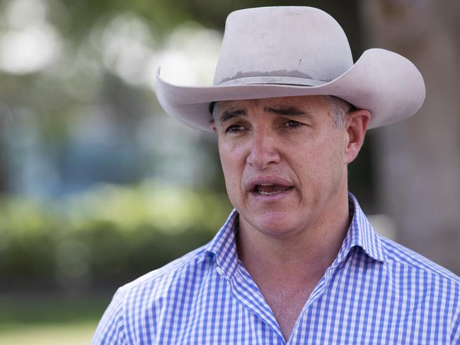 Robbie Katter leader of Katter's Australian Party addresses media at Suncorp Stadium, 40 Castlemaine St, Milton, Brisbane, 11th of October 2020. (News Corp/Attila Csaszar)