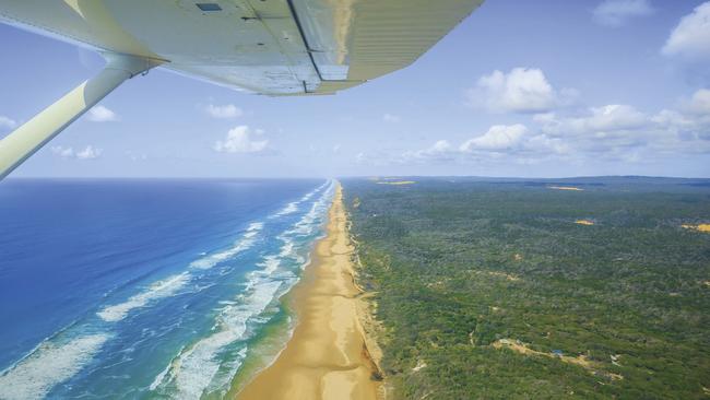 A man has been airlifted off Fraser Island after a chainsaw slipped and cut his leg on Friday.