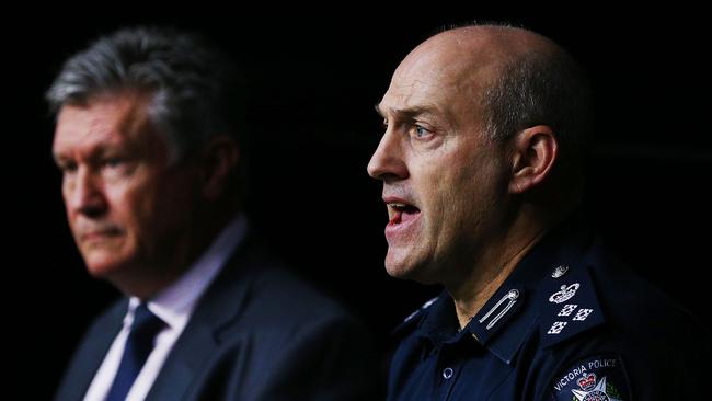 Michael Green, CEO, Melbourne Stadiums Limited, left, and Acting Commander David Clayton. Picture: Getty Images