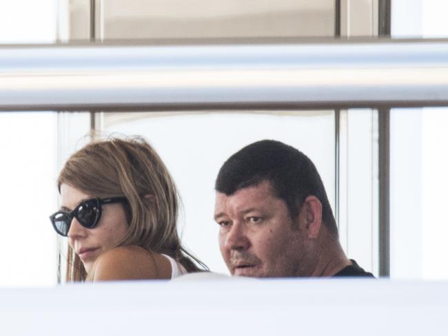 James Packer and girlfriend Kylie Lim have lunch on yacht IJE. Picture Ella Pellegrini