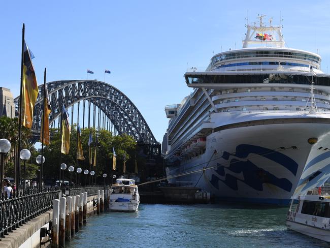 Cruise ship passengers disembark from the Princess Cruises owned Ruby Princess at Circular Quay in Sydney, March 19. Picture: AAP