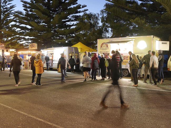 Food stalls at Queenscliff Music Festival on Saturday night. Picture: Alan Barber