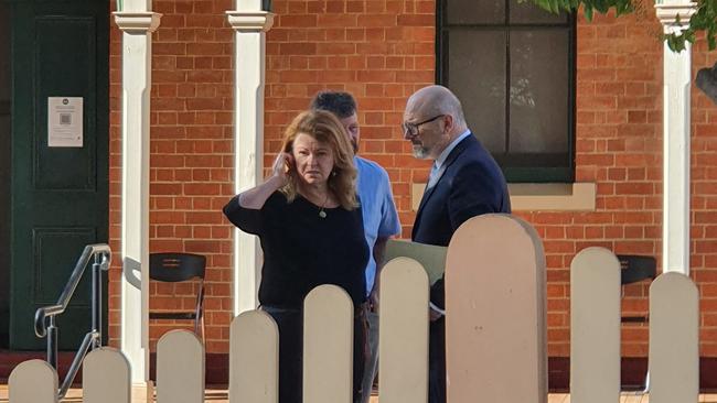 Kaye Ferguson with solicitor Mark Rosalky outside Corowa Local Court, March 17, 2021.