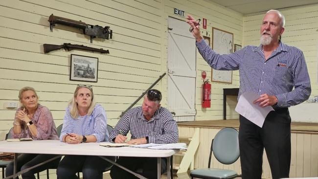 Councillors Cherie Rutherford, Marika Taylor and Edward Oram (seated), were among about 70 people, including farmers, Senator Matt Canavan and Rockhampton officers, who attended a meeting organised by concerned irrigators about a 53 per cent water price hike for Fitzroy River irrigators on Wednesday, December 11, 2024 at the Alton Downs Hall.