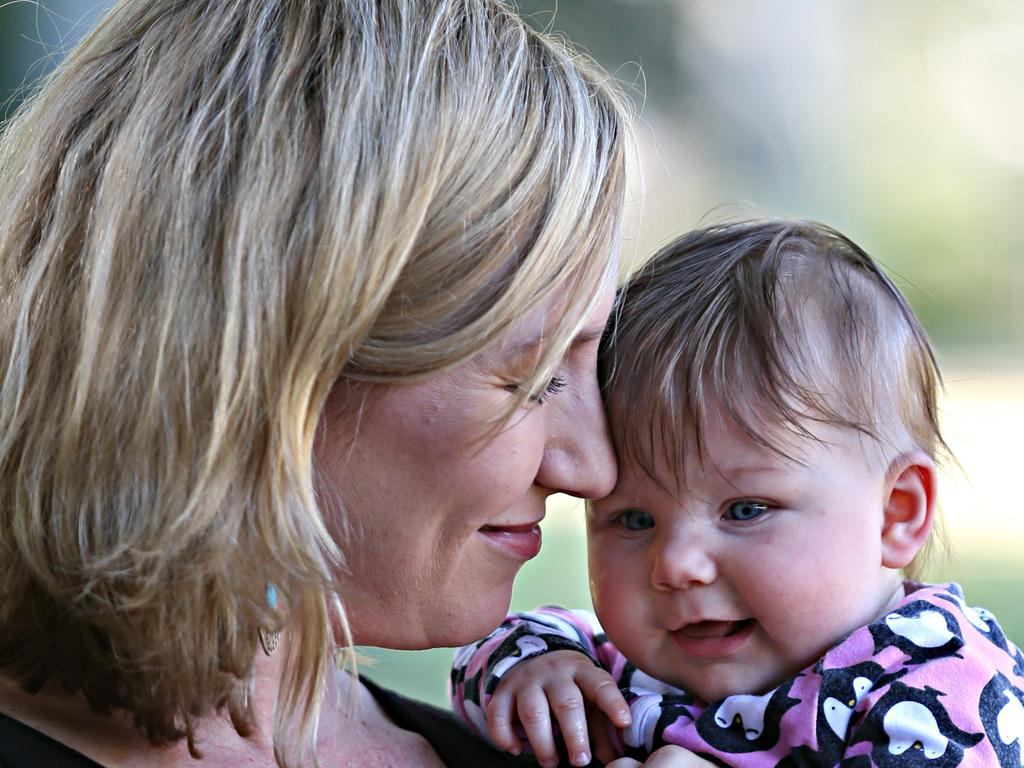 Larissa Waters with her daughter Alia. Picture: Annette Dew