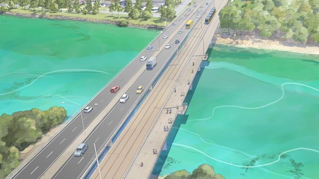 A digital rendering of the proposed Tallebudgera Bridge included in a multi-modal light rail study. Photo: TMR